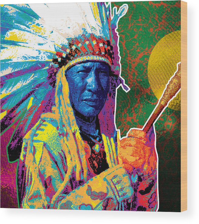 Vector Wood Print featuring the painting Aceca Indian Chief by Gary Grayson