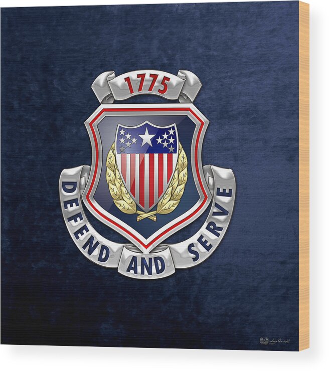 'usmc' Collection By Serge Averbukh Wood Print featuring the digital art Adjutant General's Corps - AG Corps Regimental Insignia over Blue Velvet by Serge Averbukh