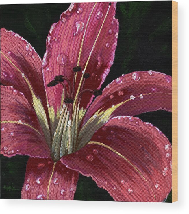 Floral Art Wood Print featuring the painting After the Rain - Lily by Linda Apple