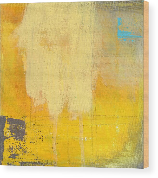 Abstract Painting Yellow Grey Gray Blue White abstract Painting Sun Afternoon Urban Loft urban Loft Lines Warm abstract Art By Linda Woods Square coffee House Style Hotel Office Lobby Healthcare Bedroom Living Room Entrance Wood Print featuring the painting Afternoon Sun -Large by Linda Woods