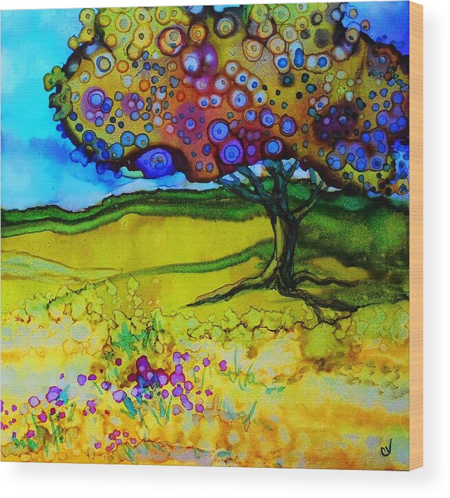 Alcohol Ink Wood Print featuring the painting A Little Shade - A 237 by Catherine Van Der Woerd