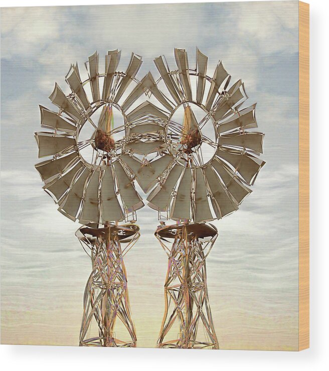 Windmill Wood Print featuring the digital art Air Pair by Wendy J St Christopher