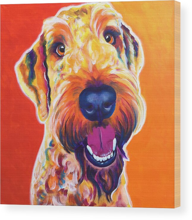 Airedoodle Wood Print featuring the painting Airedoodle - Hank by Dawg Painter