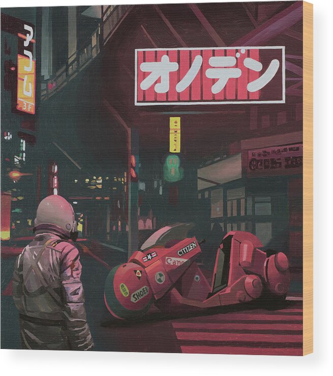 Astronaut Wood Print featuring the painting Akira by Scott Listfield