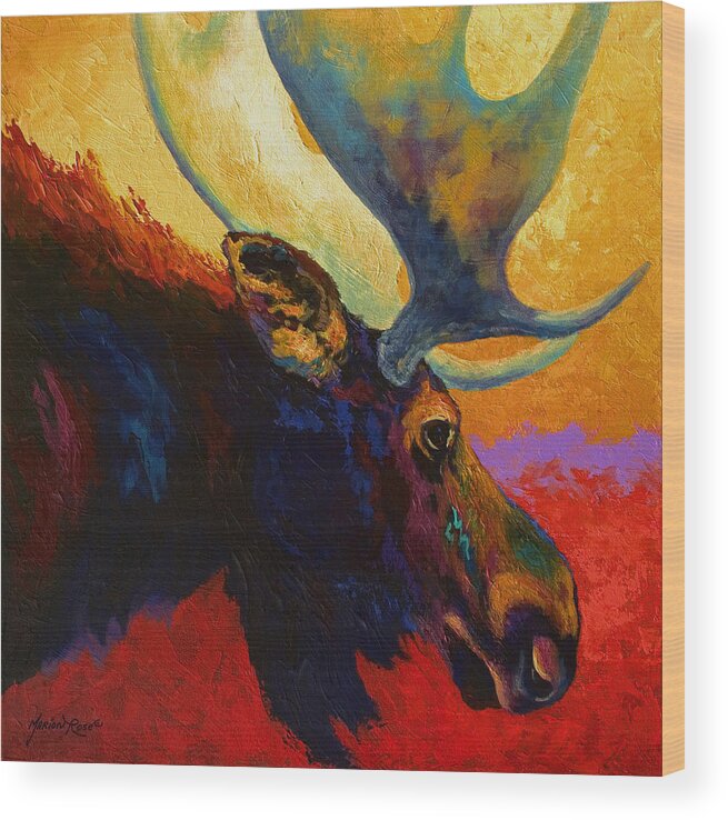 Moose Wood Print featuring the painting Alaskan Spirit - Moose by Marion Rose