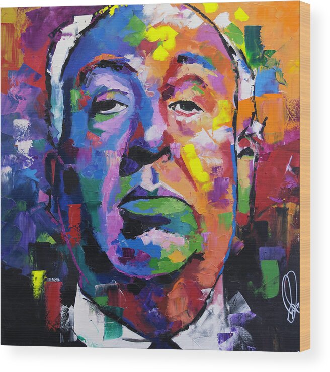 Hitchcock Wood Print featuring the painting Alfred Hitchcock by Richard Day