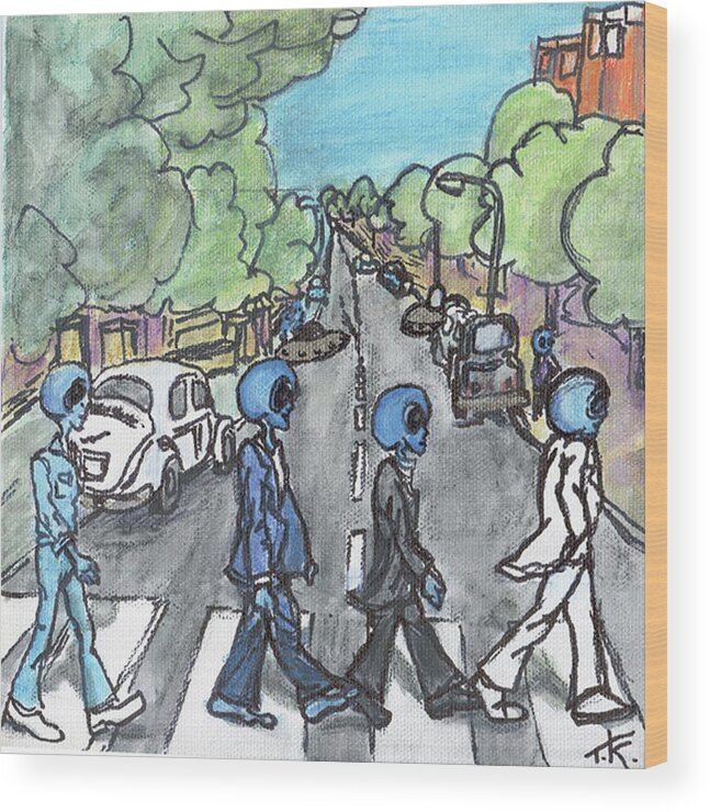 Beatles Wood Print featuring the painting Alien Road by Similar Alien