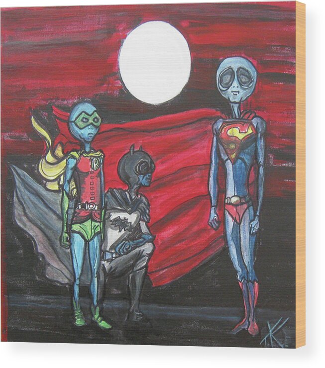 Superheros Wood Print featuring the painting Alien Superheros by Similar Alien