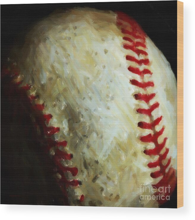 Baseball Wood Print featuring the photograph All American Pastime - Baseball - Square - Painterly by Wingsdomain Art and Photography