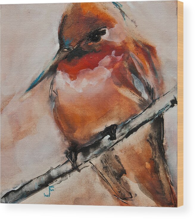 Hummingbird Wood Print featuring the painting Allen's Hummingbird by Jani Freimann