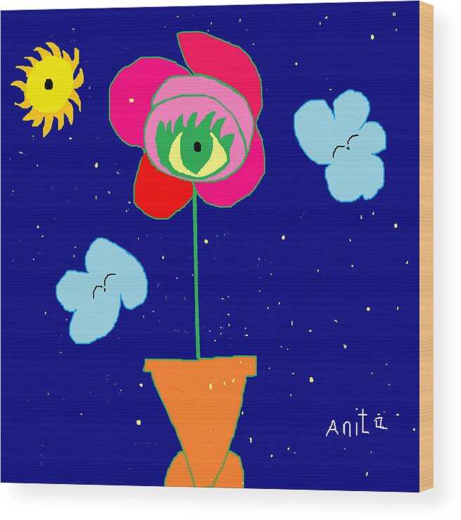 Rose Against Sky Wood Print featuring the painting Alone With God by Anita Dale Livaditis