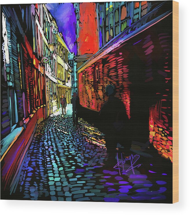 Amsterdam Wood Print featuring the painting Amsterdam Cobbletones by DC Langer