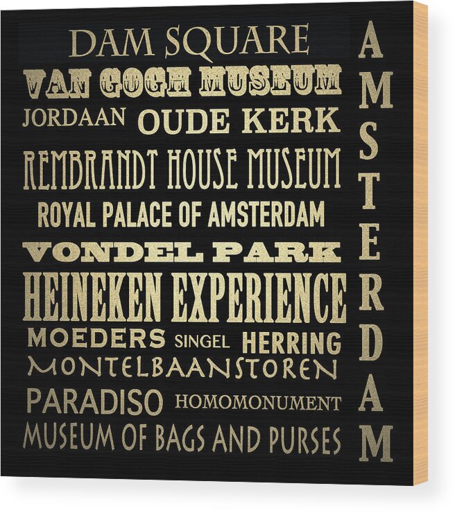 Amsterdam Wood Print featuring the digital art Amsterdam Famous Landmarks by Patricia Lintner