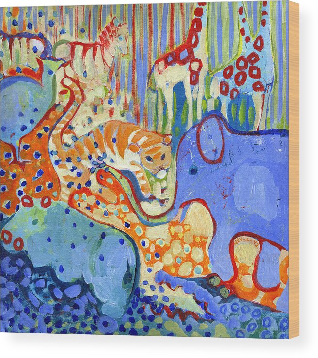 Zoo Wood Print featuring the painting And Elephant Enters the Room by Jennifer Lommers