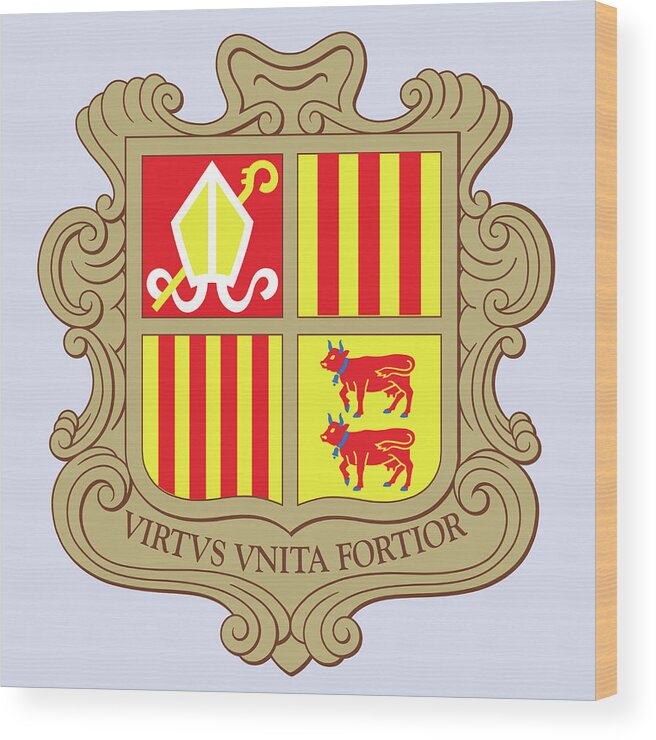 Andorra Wood Print featuring the drawing Andorra Coat of Arms by Movie Poster Prints