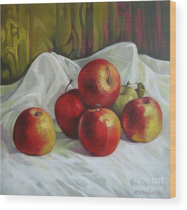 Apples Wood Print featuring the painting Apples by Elena Oleniuc