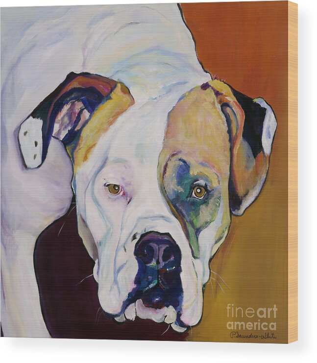 Pet Portraits Wood Print featuring the painting Apprehension by Pat Saunders-White