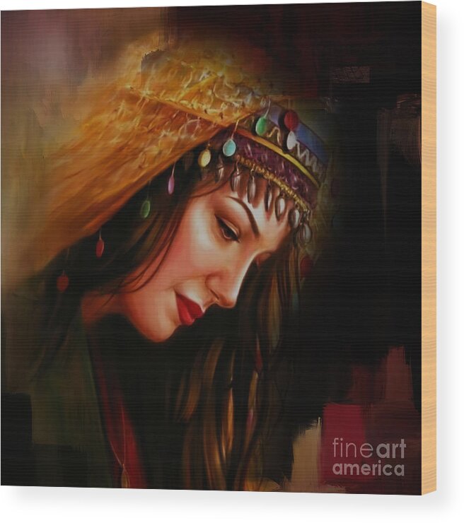 Arabian Wood Print featuring the painting Arabian Woman 043b by Gull G