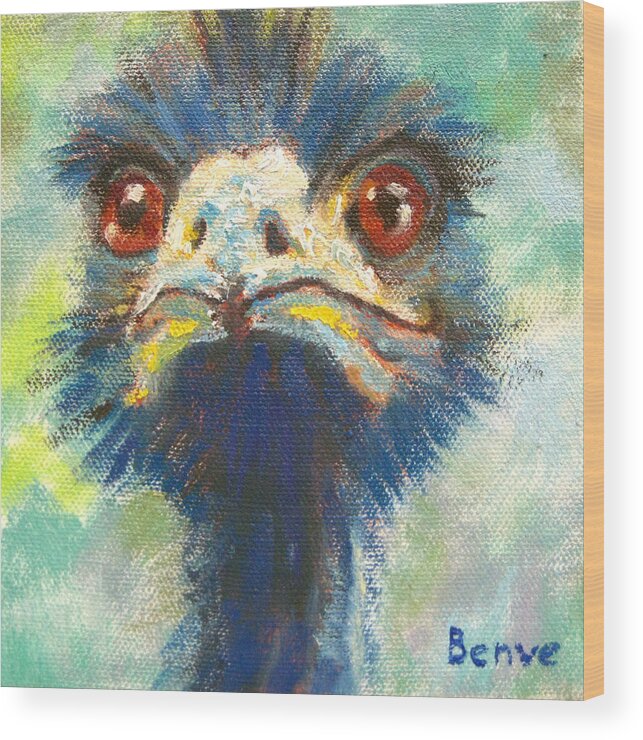 Ostrich Wood Print featuring the painting How Ya Doin? by Robie Benve