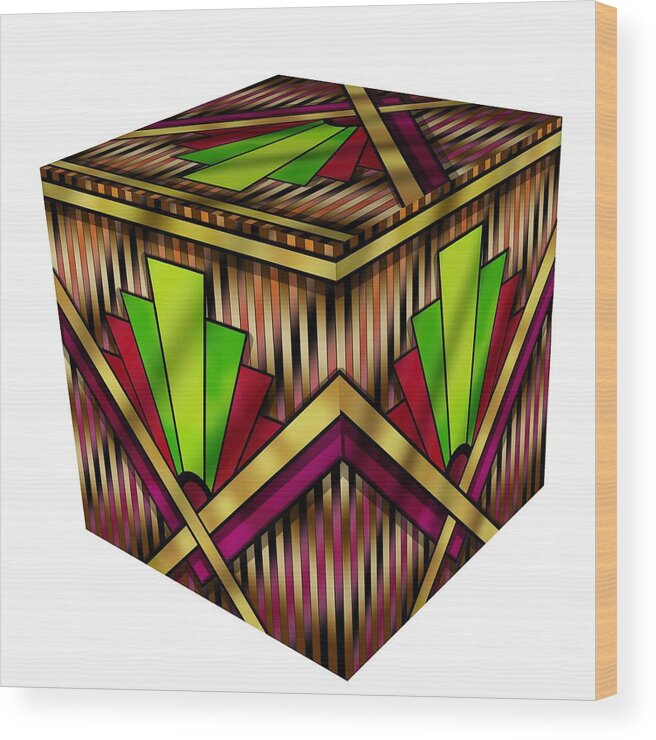 Art Deco 13 Cube Wood Print featuring the digital art Art Deco 13 Cube by Chuck Staley