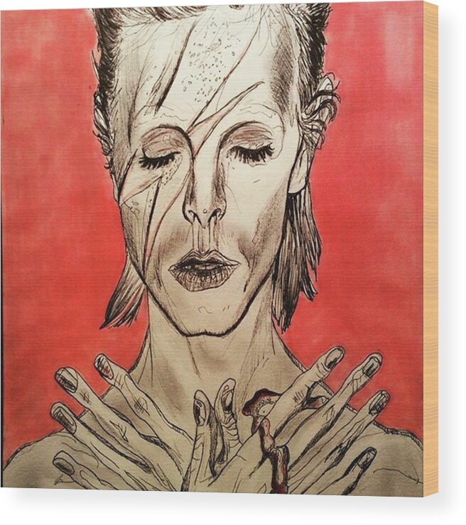 Davidbowie Wood Print featuring the photograph Ashes To Ashes, Major Sane. Check by Russell Boyle