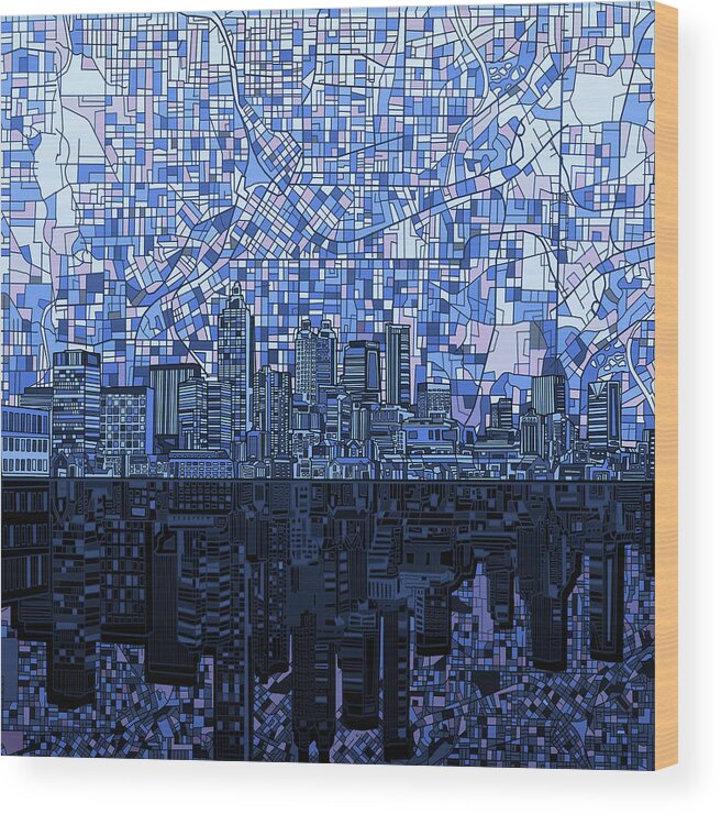 Atlanta Wood Print featuring the digital art Atlanta Skyline Abstract Navy Blue by Bekim M