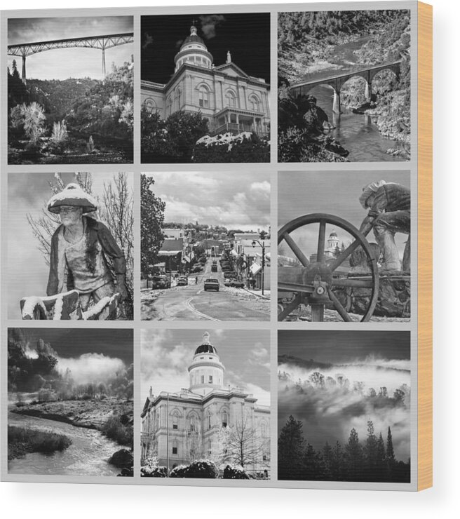 Auburn Wood Print featuring the photograph Auburn Collage Black and White by Sherri Meyer
