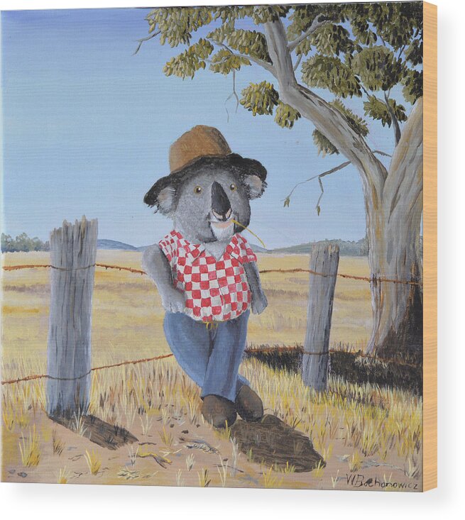 Koala Wood Print featuring the painting Aussie Koala by Winton Bochanowicz