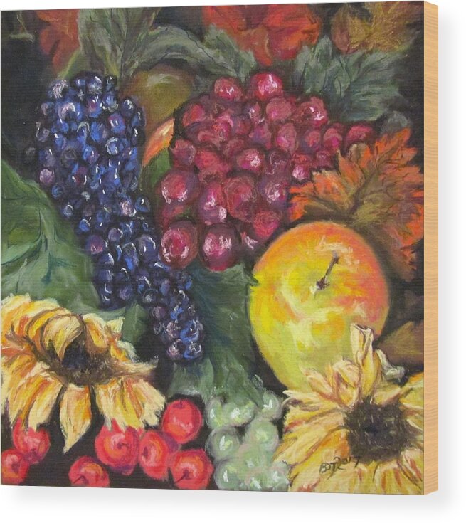 Fruit Wood Print featuring the pastel Autumn Bounty by Barbara O'Toole