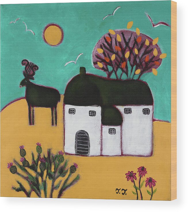 Autumn Cottage Wood Print featuring the painting Autumn Cottage by Teodora Totorean