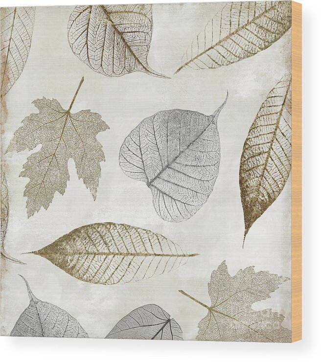 Leaf Wood Print featuring the painting Autumn Gold Leaf Pattern II by Mindy Sommers