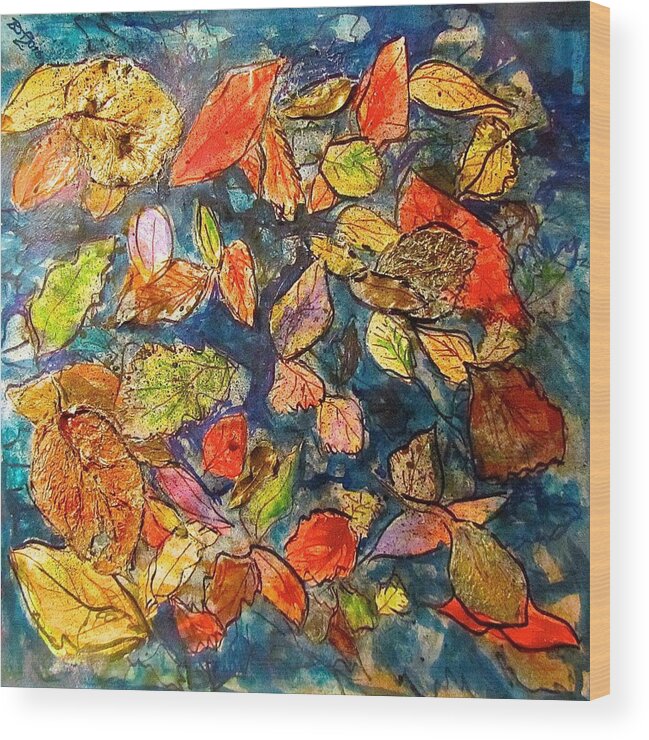 Leaves Wood Print featuring the mixed media Autumn Leaves by Barbara O'Toole