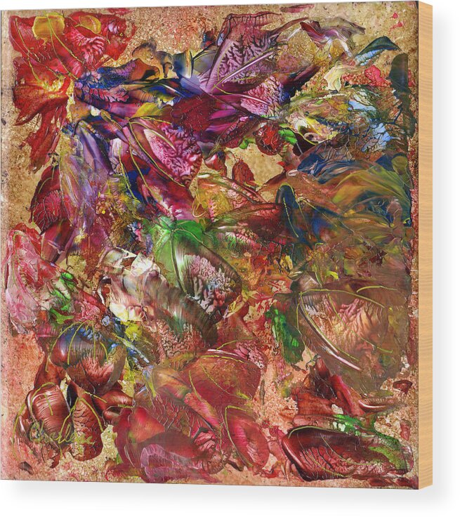 Abstract Wood Print featuring the painting Autumn Leaves by Charlene Fuhrman-Schulz