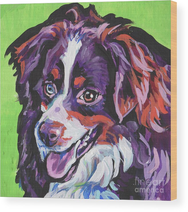 Miniature Australian Shepherd Wood Print featuring the painting AuuuwSome by Lea