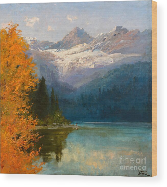 John Fery (1859-1934) Avalanche Lake. Botticelli Wood Print featuring the painting Avalanche Lake by MotionAge Designs