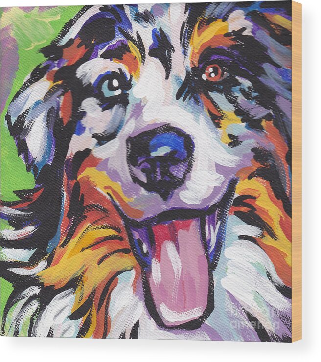 Australian Shepherd Wood Print featuring the painting Awesome Aussie by Lea S