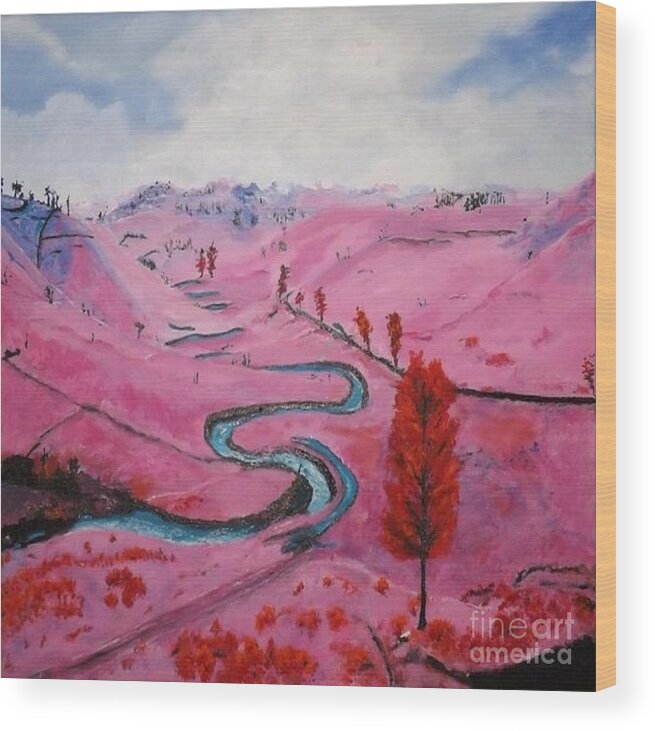 Landscape Wood Print featuring the painting Azure River by Denise Morgan