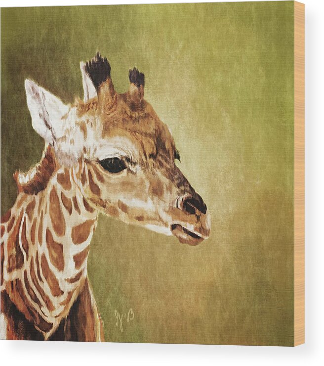 Giraffe Wood Print featuring the painting Baby Giraffe by Mandy Tabatt