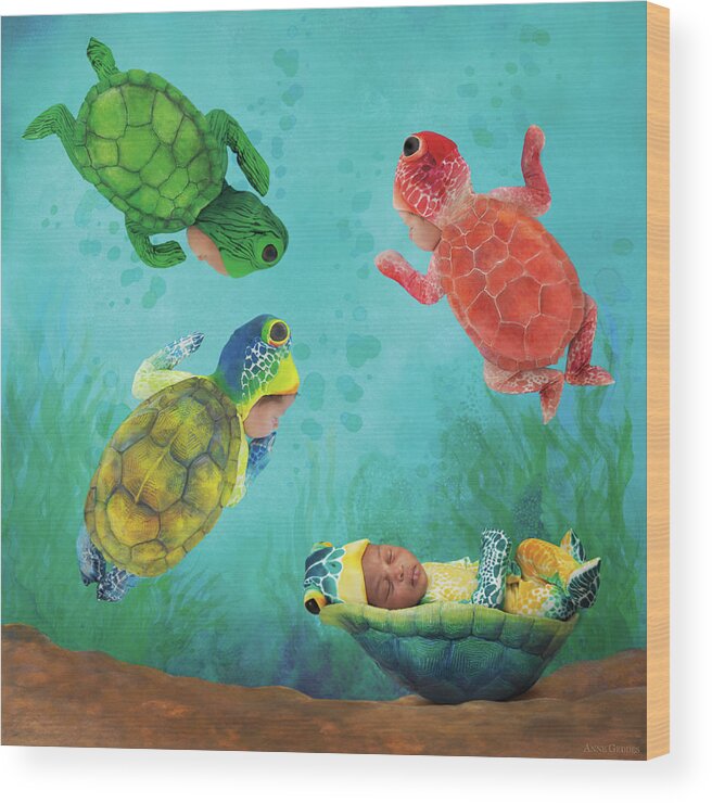 Under The Sea Wood Print featuring the photograph Baby Turtles by Anne Geddes