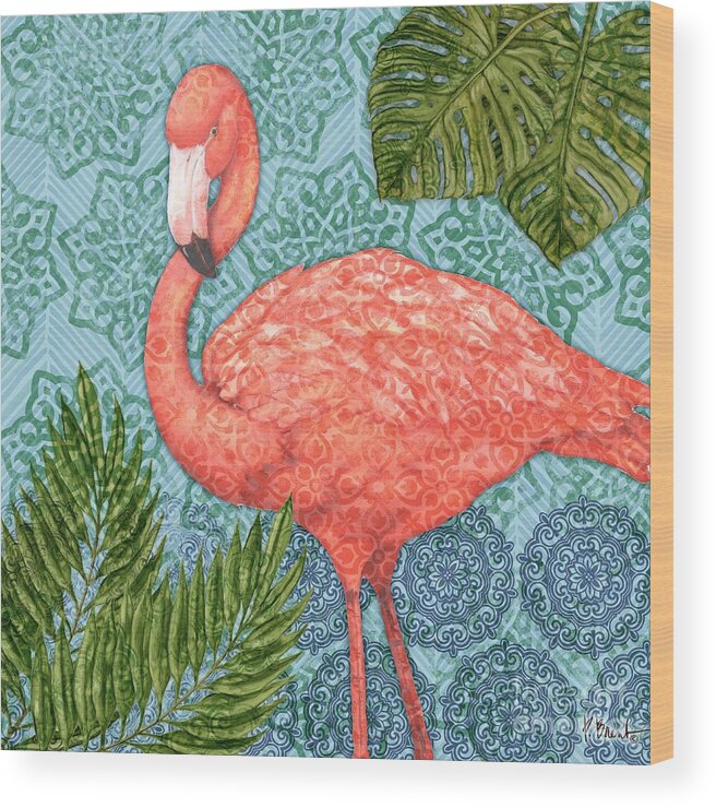 Flamingo Wood Print featuring the painting Bahama Flamingo II by Paul Brent