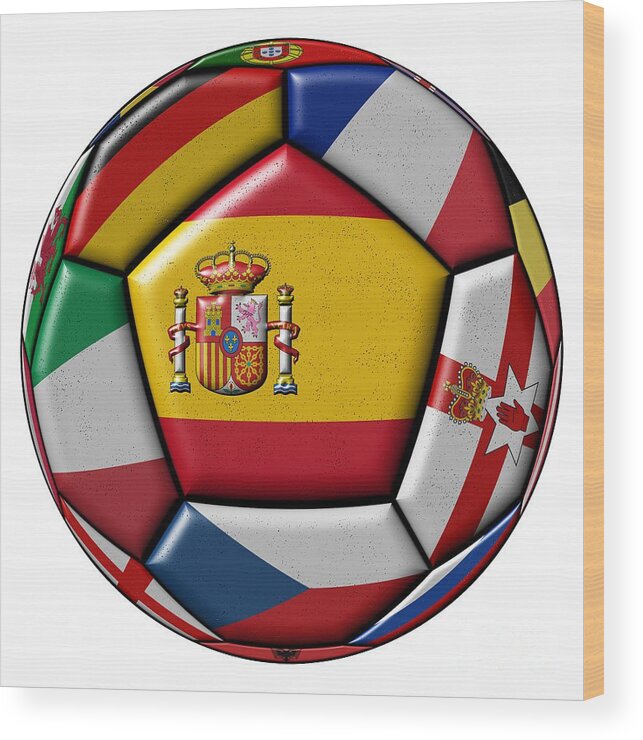 Europe Wood Print featuring the digital art Ball with flag of Spain in the center by Michal Boubin