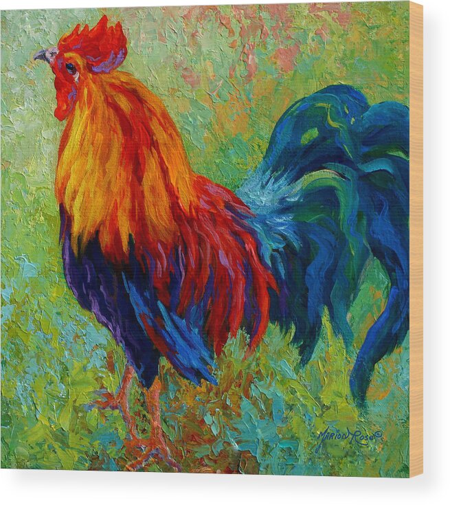Rooster Wood Print featuring the painting Band Of Gold by Marion Rose