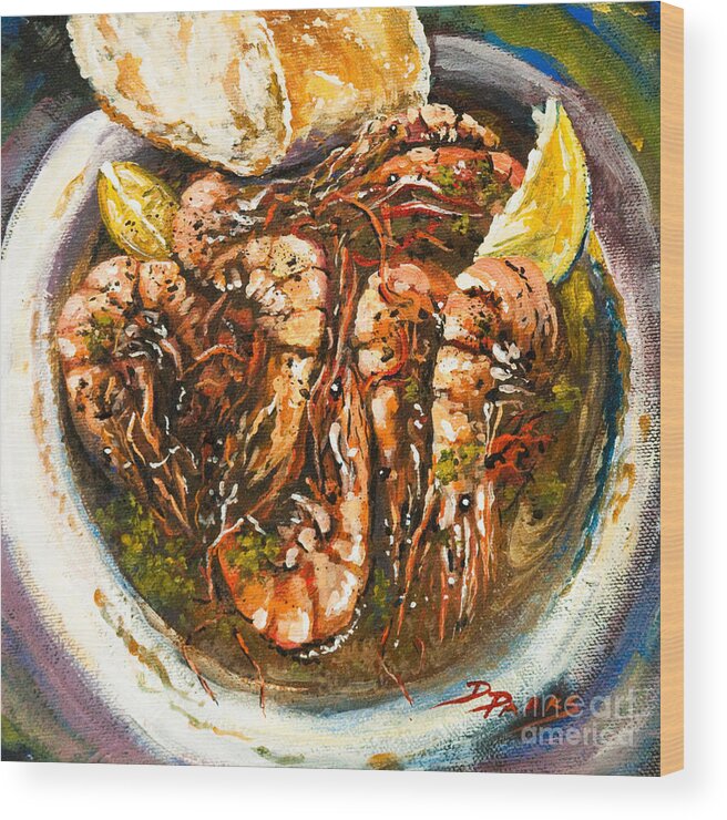 New Orleans Barbequed Shrimp Wood Print featuring the painting Barbequed Shrimp by Dianne Parks