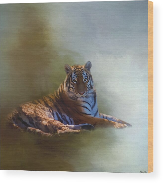 Be Calm In Your Heart Wood Print featuring the painting Be Calm In Your Heart - Tiger Art by Jordan Blackstone