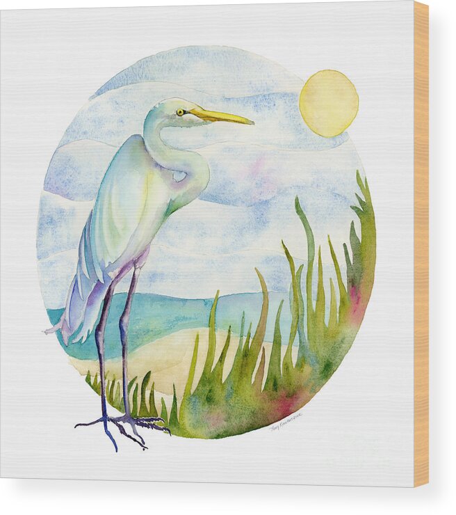 White Bird Wood Print featuring the painting Beach Heron by Amy Kirkpatrick