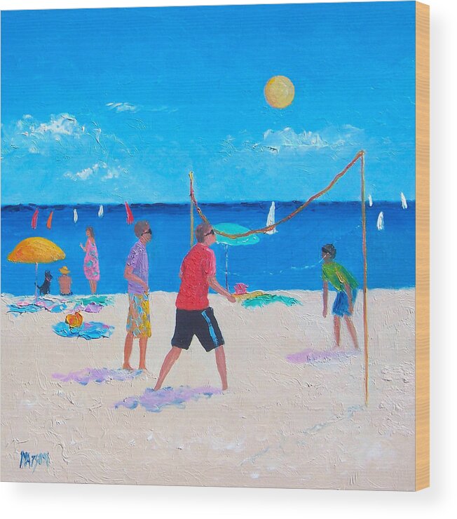 Beach Volleyball Wood Print featuring the painting Beach Painting Beach Volleyball by Jan Matson by Jan Matson