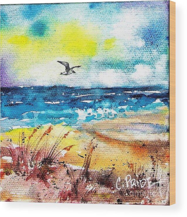 Cynthia Pride Watercolors Wood Print featuring the painting Beachscape #2 by Cynthia Pride