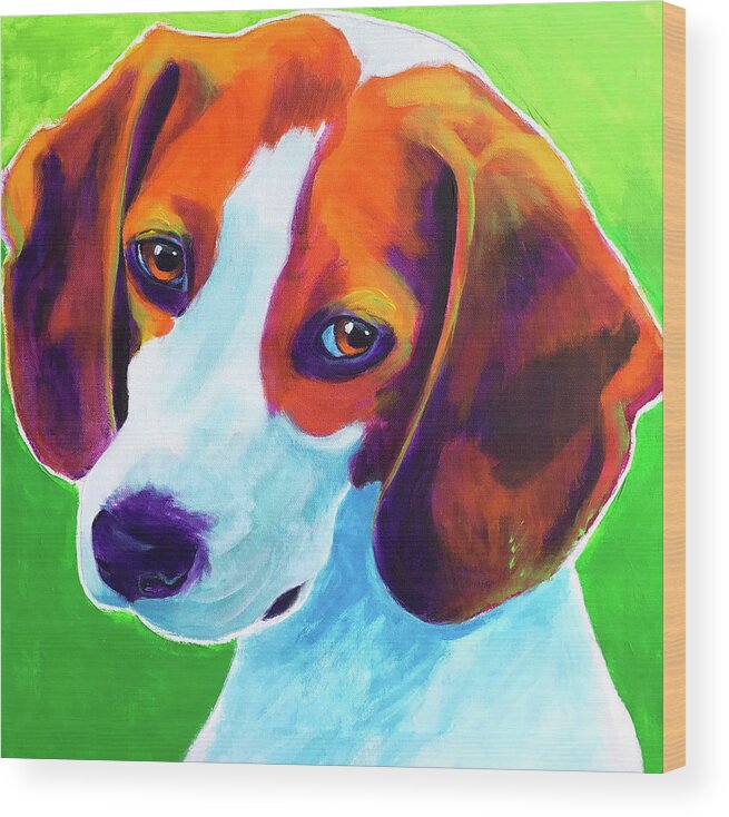Pet Portrait Wood Print featuring the painting Beagle - Watson by Dawg Painter
