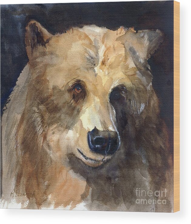Bear Wood Print featuring the painting Bear by Rhonda Hancock