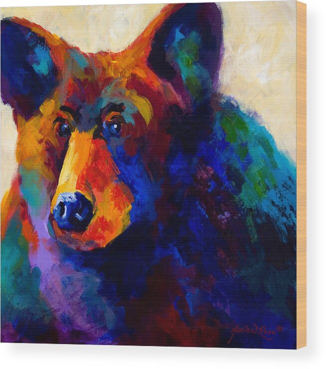 Bear Wood Print featuring the painting Beary Nice - Black Bear by Marion Rose